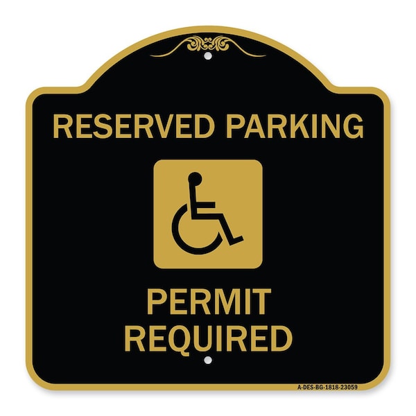 Reserved Parking Permit Required W/ Graphic, Black & Gold Aluminum Sign, 18" x 18", BG-1818-23059